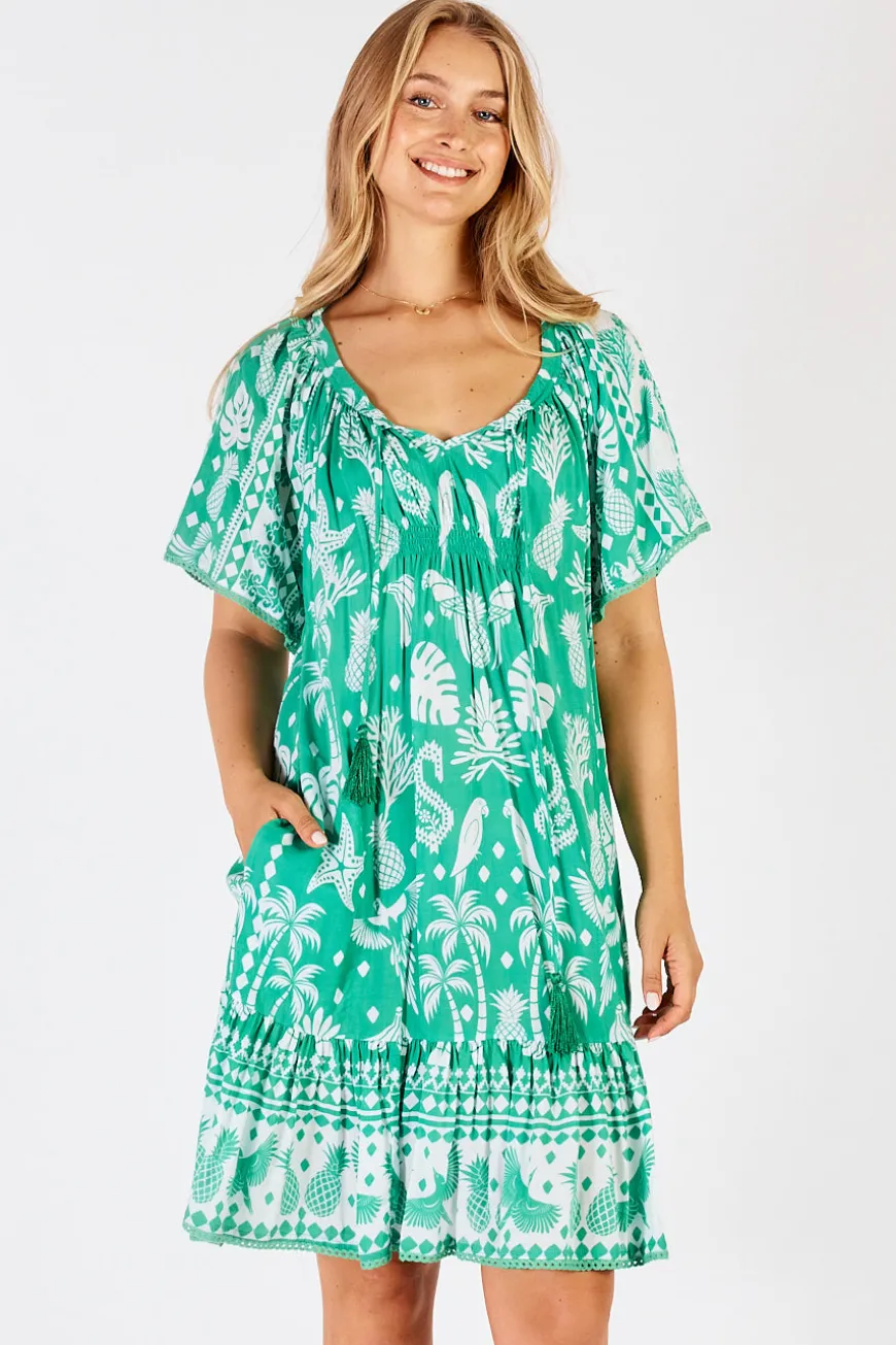 LulaLife Agatha Shirred Dress Sea
