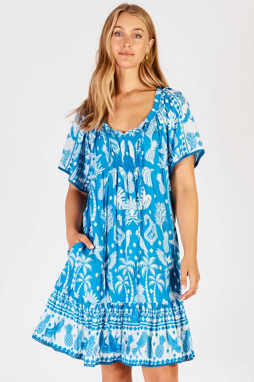 LulaLife Agatha Shirred Dress Ocean