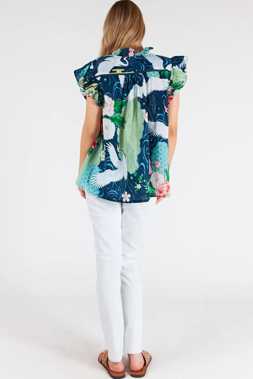 LulaLife Mitzuki Ruffle Top Navy