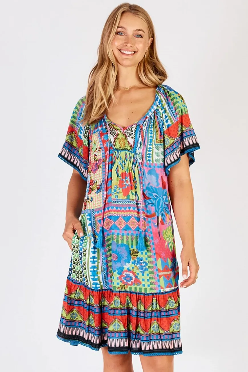 LulaLife Vivone Shirred Dress Lime